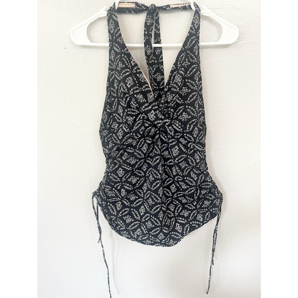 Lands End  One Piece Black Floral Tankini Top Swim Suit Size 10 EUC Halter - Picture 2 of 5
